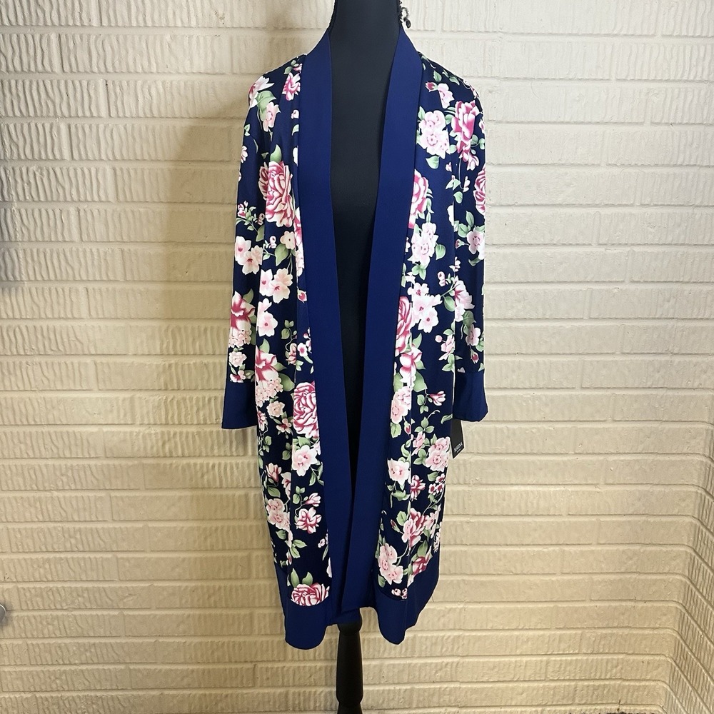 NWT Marina Printed Long Sleeve Tunic‎ Length Cardigan Sz 16 Floral Print Formal